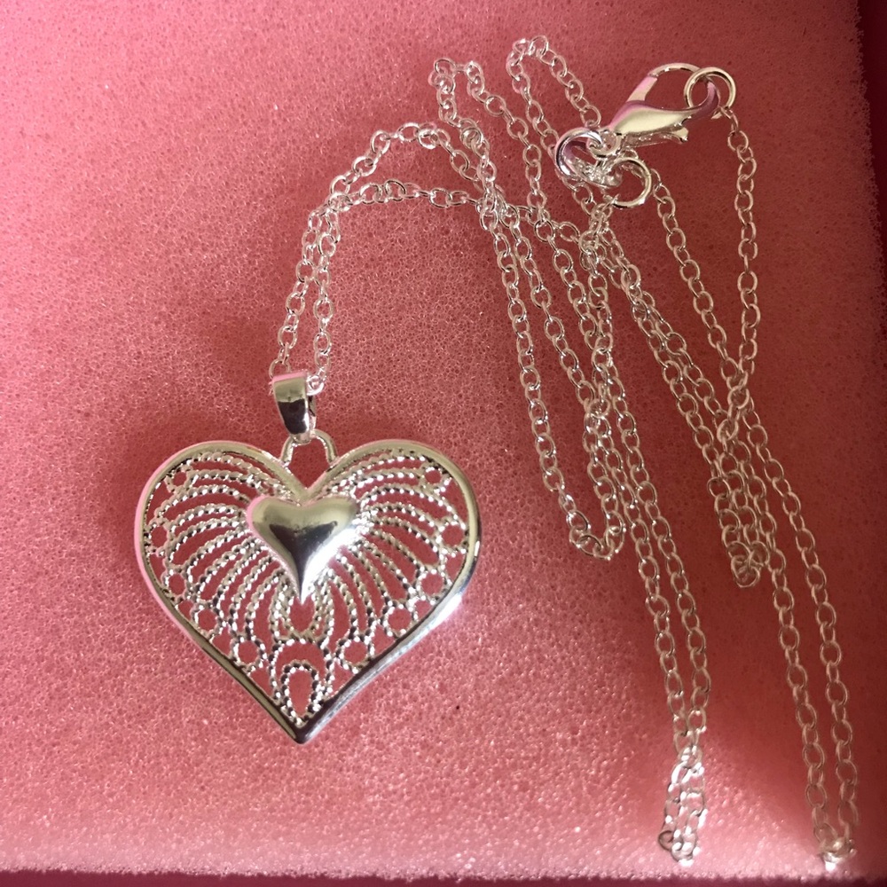 Sterling Silver Heart Filigree Pendant Necklace